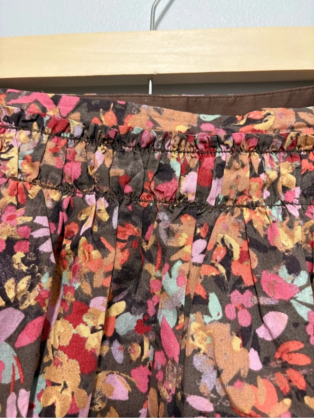 J.Crew Cotton Floral Brown Pink Cottagecore Smocked Waist Mini Skirt